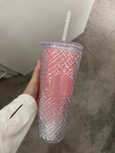 Load image into Gallery viewer, Pink Spelled cold cup with straw