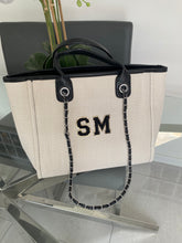 Load image into Gallery viewer, Black/Gold Patch Shoulder Canvas Tote Bag