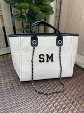 Load image into Gallery viewer, Black/Gold Patch Shoulder Canvas Tote Bag