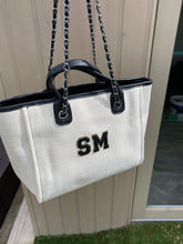 Load image into Gallery viewer, Black/Gold Patch Shoulder Canvas Tote Bag