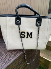 Load image into Gallery viewer, Black/Gold Patch Shoulder Canvas Tote Bag