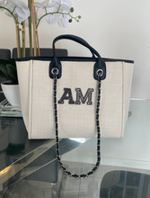 Load image into Gallery viewer, Black Patch Shoulder Canvas Tote Bag