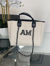 Load image into Gallery viewer, Black Patch Shoulder Canvas Tote Bag