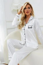 Load image into Gallery viewer, Bridal Long Pyjamas Black Trim