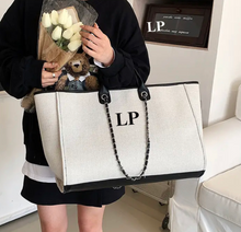 Load image into Gallery viewer, Cream and Black Large Bag and Medium Bag SET - Liz & Ange