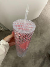Load image into Gallery viewer, Pink Spelled cold cup with straw
