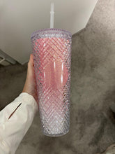 Load image into Gallery viewer, Pink Spelled cold cup with straw
