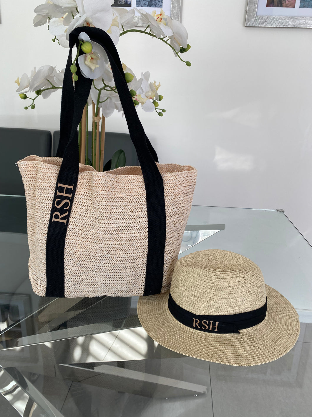 Large Shoulder Straw Tote Bag and Straw Hat Bundle SET Jojakdesigns