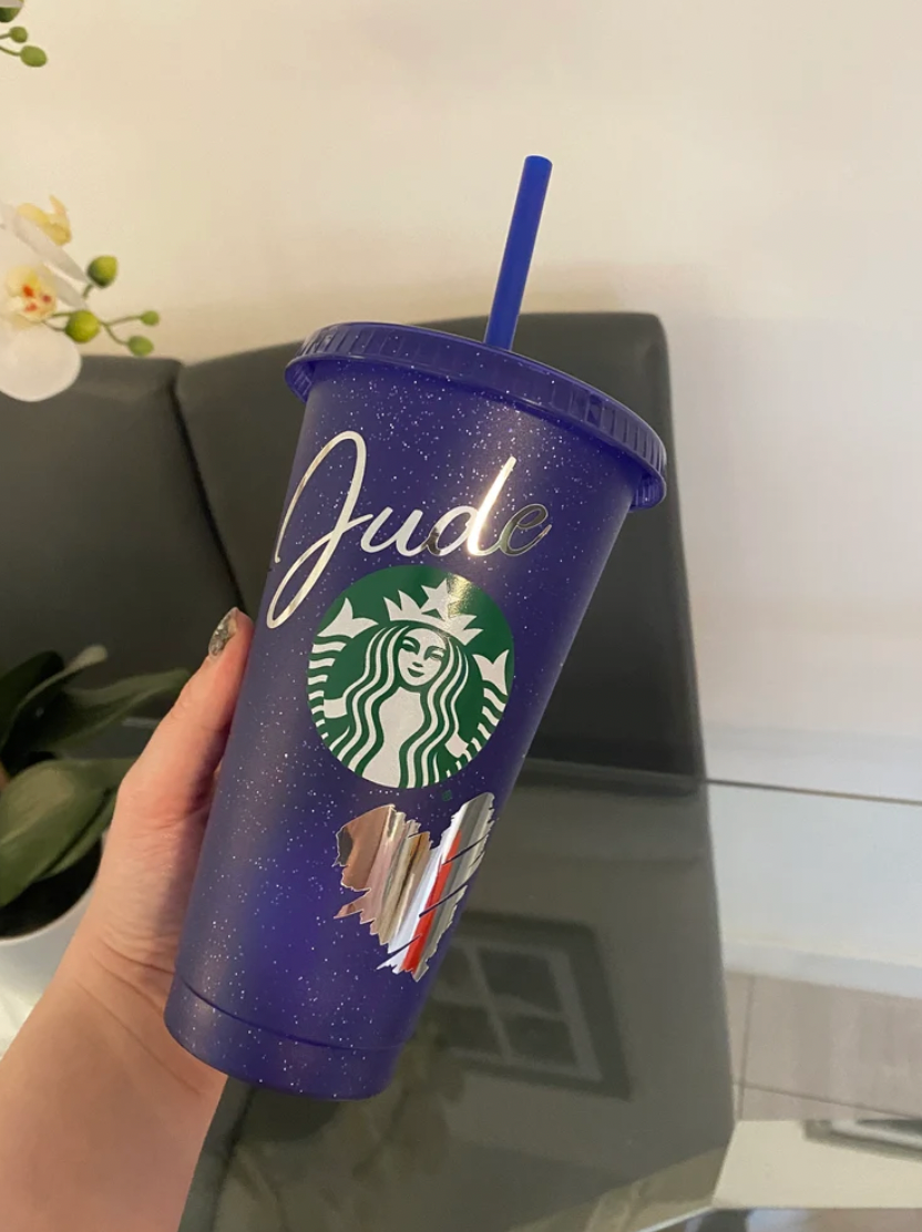 Blue top starbucks cup