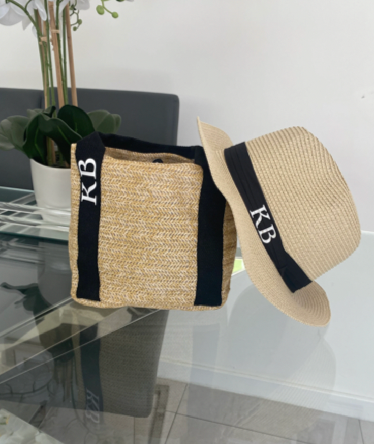 Shoulder Straw Tote Bag and Straw Hat Bundle SET